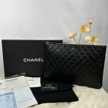 CHANEL 샤넬 구하라 클러치 램스킨 라지 금장