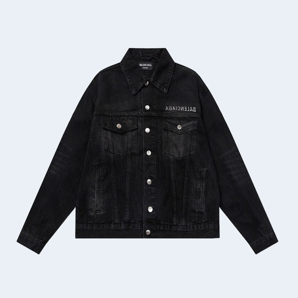 발렌시아가 백 자수 로고 데님 블랙 자켓