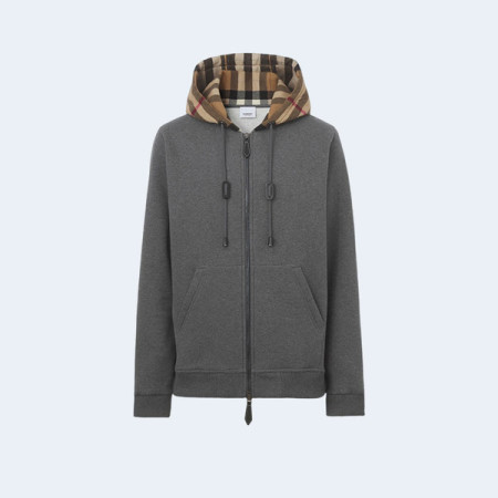 버버리 체크후드 코튼 후드 그레이